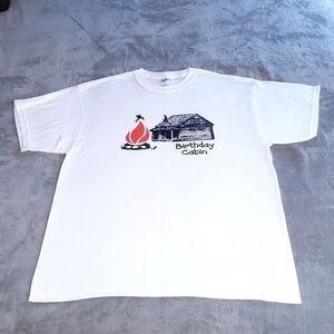 NWOT Gildan Unisex Custom Print "Birthday Cabin" T Shirt Size XL